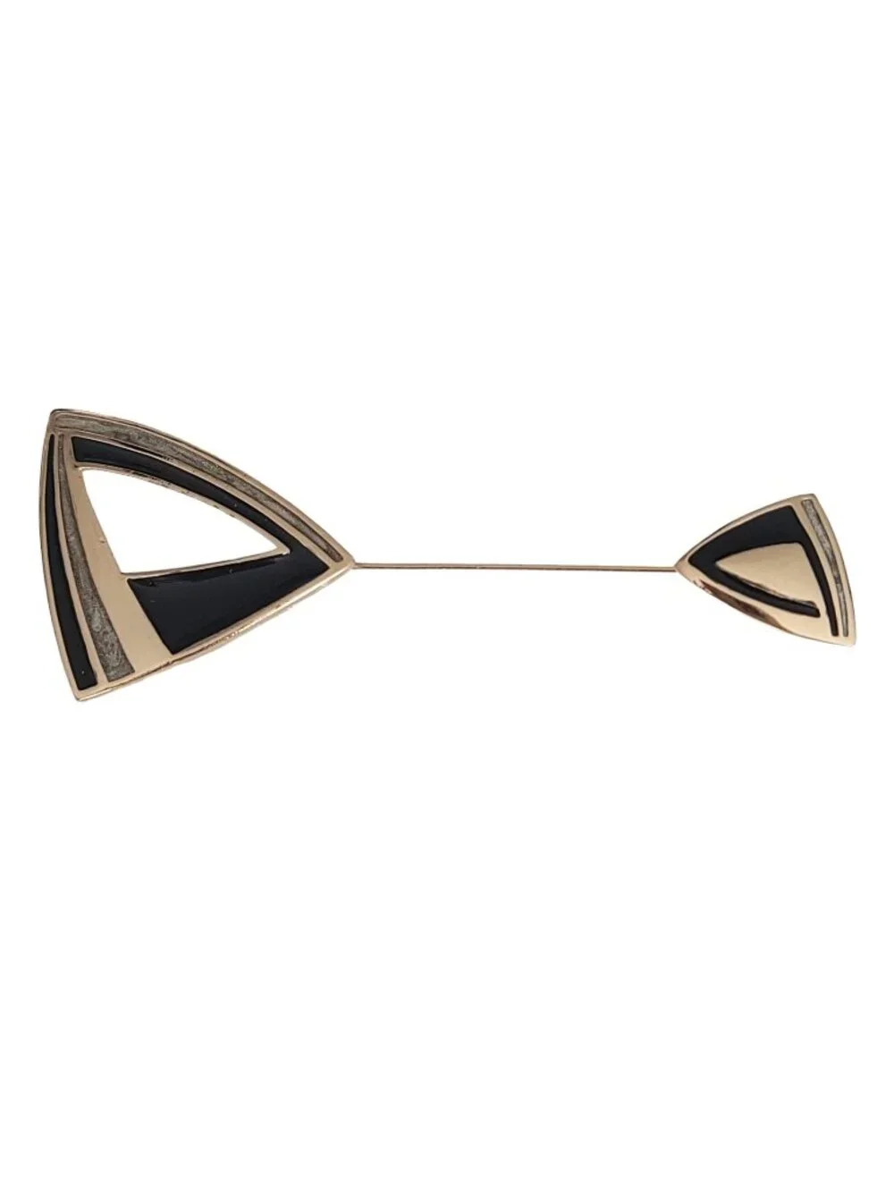 Trifari Black Gray Pearl Enamel Modernist Triangle Stick Lapel Pin, Signed K812